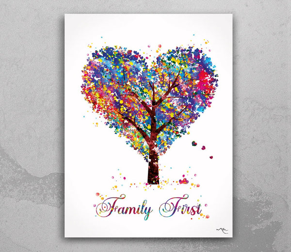 Heart Tree Family First Quote Watercolor Print Wedding Gift Wall Decor Housewarming Gift Art Nursery Decor Wall Hanging Love Christmas-649