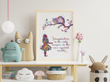 Alice and Cheshire Cat imaginaton Quote Watercolor Print Children's Kids Girl Teen Room Decor Nursery Wall Art Home Decor Wall Hanging-591