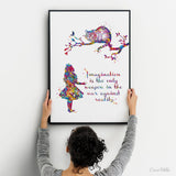 Alice and Cheshire Cat imaginaton Quote Watercolor Print Children's Kids Girl Teen Room Decor Nursery Wall Art Home Decor Wall Hanging-591
