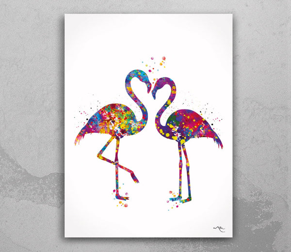 Flamingo Love Couple Watercolor Print Wedding Anniversary Honeymoon Valentines Gift Wall Art Housewarming Gift Home Decor Wall Hanging-438