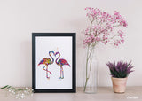 Flamingo Love Couple Watercolor Print Wedding Anniversary Honeymoon Valentines Gift Wall Art Housewarming Gift Home Decor Wall Hanging-438