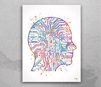 Artificial Intelligence Brain Watercolor Print Tech Abstract Circuit Board Nerd Science Art Computer Nano Technology Circuit Board Art-206