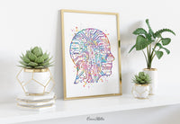 Artificial Intelligence Brain Watercolor Print Tech Abstract Circuit Board Nerd Science Art Computer Nano Technology Circuit Board Art-206