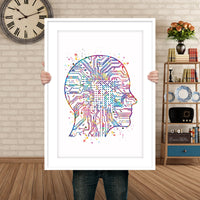 Artificial Intelligence Brain Watercolor Print Tech Abstract Circuit Board Nerd Science Art Computer Nano Technology Circuit Board Art-206