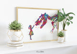Girl and Dinosaur Tyrannosaurus Rex Watercolor Print T-Rex and Little Girl Wall Art Painting Nursery Art Kids Room Personalised Gift-1605