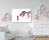 Girl and Dinosaur Tyrannosaurus Rex Watercolor Print T-Rex and Little Girl Wall Art Painting Nursery Art Kids Room Personalised Gift-1605