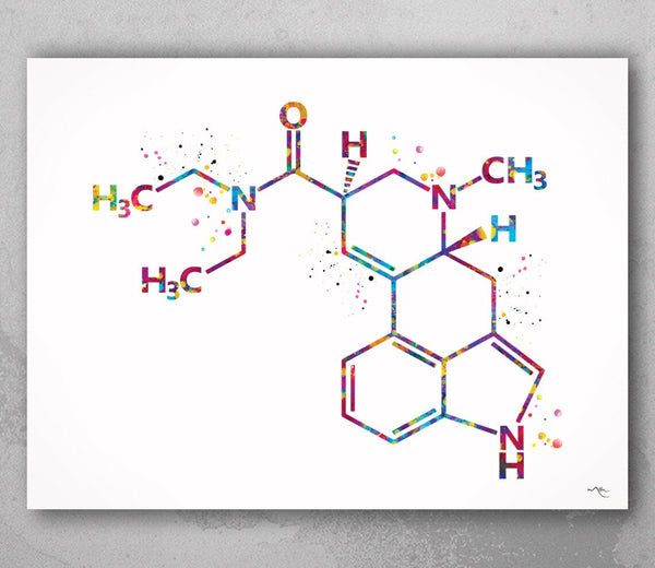 LSD Molecule Watercolor Print Chemical Molecule Symbol Wall Art Nerd Science Art Biology Medical Art Chemistry Laboratory Medical Decor-1645