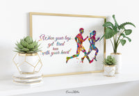 Runners Watercolor Print Runner Woman Man When your legs get tired run with your heart Couple Runner Quote running Gift Marathon Runners-504