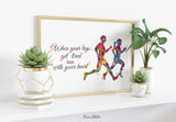Runners Watercolor Print Runner Woman Man When your legs get tired run with your heart Couple Runner Quote running Gift Marathon Runners-504