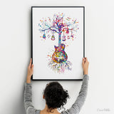 Guitar Tree Watercolor Print Instrument Classic Guitar Player Music Wall Art Decor Guitarist Gift Music Room Geekery Nerdy Wall Hanging-2229