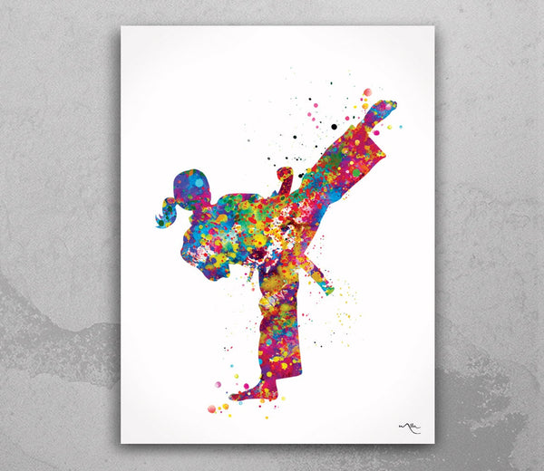 Karate Girl Watercolor Print Female Karate Gift Karate Art Wall Art Wall Decor Girl Martial Art Decor Girl Karate Mom Sport Wall Art-1208