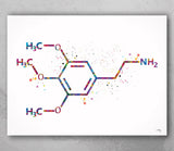 Mescaline Molecule Watercolor Print Chemical Molecule Wall Art Nerd Science Art Biology Medical Art Chemistry Laboratory Medical Clinic-1647
