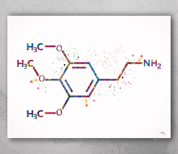 Mescaline Molecule Watercolor Print Chemical Molecule Wall Art Nerd Science Art Biology Medical Art Chemistry Laboratory Medical Clinic-1647