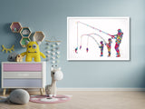 Father and Daughter and Son Fishing Watercolor Print Fishing Poster Father Day Fishing Wall Art Father Fishing Buddies Nursery Decor-2261
