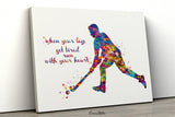 Field Hockey Male Quote Watercolor Print Hockey Player Man Gift Wall Decor Boy Hockey Art Run with your heart Male Man Cave Wall Art-2244