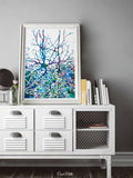 Neural Network Blue Watercolor Print Abstract  Medical Art Science Neurology Brain Psychiatry Therapy Canvas Poster Neuron Synapses-1250