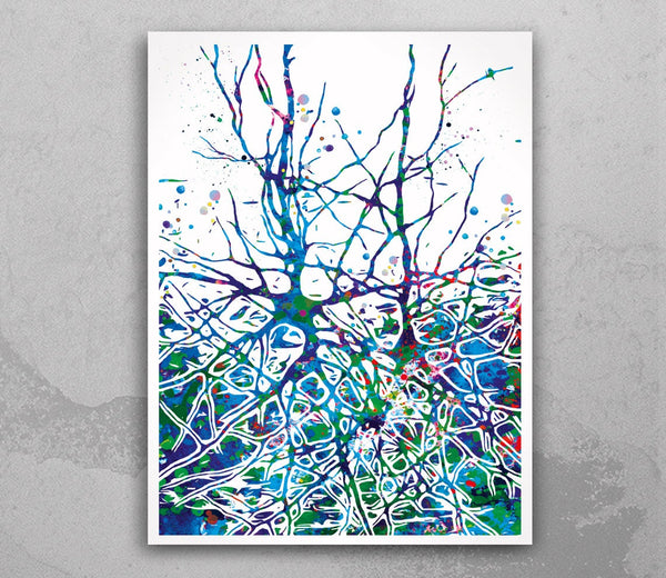 Neural Network Blue Watercolor Print Abstract  Medical Art Science Neurology Brain Psychiatry Therapy Canvas Poster Neuron Synapses-1250
