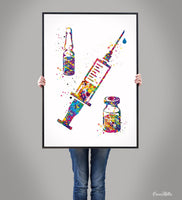 Syringe  Injection Watercolor Print Medical Art Dentist IV Nurse Practitioner Medicine CANVAS Art Doctor Office Surgery Dental Clinic-1291