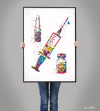 Syringe  Injection Watercolor Print Medical Art Dentist IV Nurse Practitioner Medicine CANVAS Art Doctor Office Surgery Dental Clinic-1291
