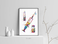Syringe  Injection Watercolor Print Medical Art Dentist IV Nurse Practitioner Medicine CANVAS Art Doctor Office Surgery Dental Clinic-1291