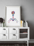 Bacteriophage Watercolor Print Medical Art Biotech Wall Art Bioscience Microbiology Virus Art Biology Bacteria Microscopy Science Decor-195