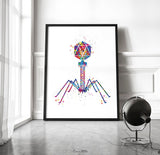 Bacteriophage Watercolor Print Medical Art Biotech Wall Art Bioscience Microbiology Virus Art Biology Bacteria Microscopy Science Decor-195