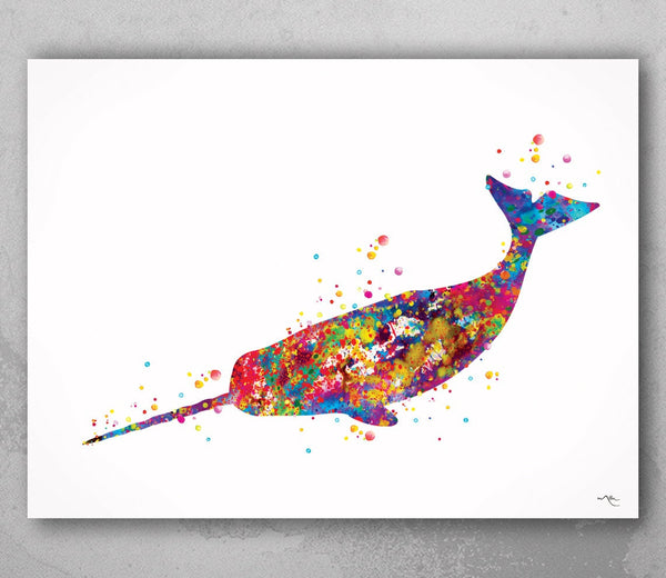 Narwhal Sea Life Watercolor Print Housewarming Gift Sea Art Nautical Decor Wall Art Poster Giclee Wall Decor Art Home Decor Wall Hanging-295