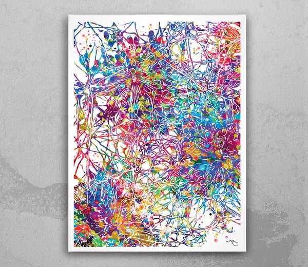 Neural Stem Cells Watercolor Print Abstract Art Medical Art Science Neurology Brain Psychiatry PSI Art Doctor Poster Neuron Synapses-1480