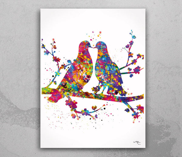 Birds Family Watercolor Print Wedding Gift Housewarming Gift Birds Couple Housewarming Gift Wall Art Wall Decor Home Decor Wall Hanging-241