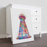 Tesla Tower Watercolor Print Wardenclyffe Tower Art Tesla Magnifying Transmitter Science Art Physics Electrical Energy Steampunk Art-1152