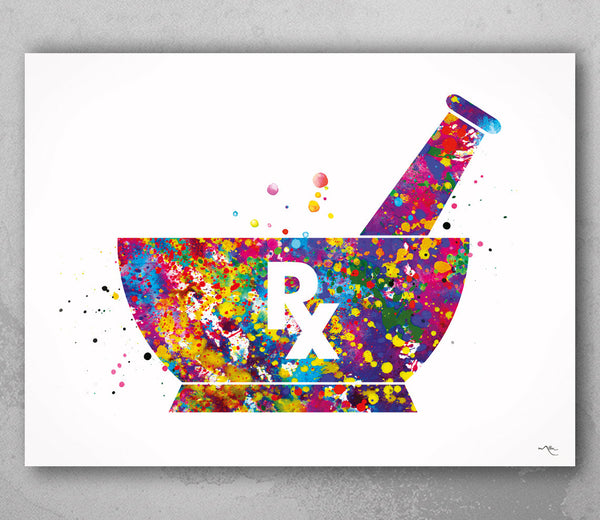Pharmacist Pestle and Mortar  Watercolor Print Pharmacy Wall Art Medical Art Medicine Pharmacist Rx Caduceus Art Wall Art Clinic Decor-1128