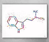 DMT Molecule Watercolor Print Chemical Molecule Symbol Wall Art Nerd Science Biology Medical Art Chemistry Laboratory Medical Clinic-1646