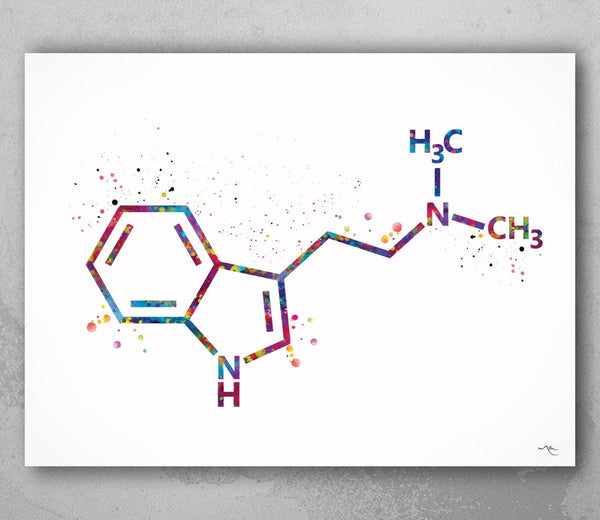 DMT Molecule Watercolor Print Chemical Molecule Symbol Wall Art Nerd Science Biology Medical Art Chemistry Laboratory Medical Clinic-1646