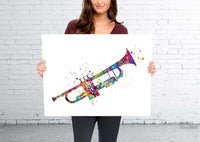 Trumpet Music Instrument Watercolor Print Trumpeters Music Wall Art Trumpet Poster Jazz Geekery Nerdy Wall Hanging Music Studio Poster-1133