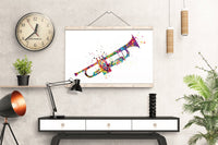 Trumpet Music Instrument Watercolor Print Trumpeters Music Wall Art Trumpet Poster Jazz Geekery Nerdy Wall Hanging Music Studio Poster-1133