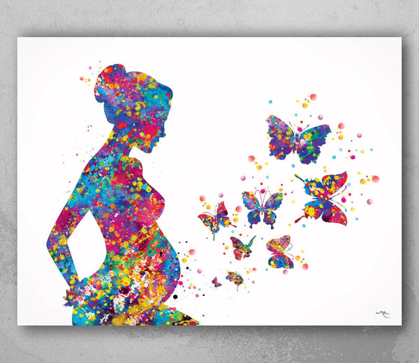 Pregnant Mom and Butterfly Watercolor Print Pregnancy Gift Obstetrician Nursing Baby Shower New Mum Art Clinic Midwife Gift OBGYN Gift-1331