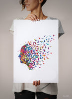 Free Mind Watercolor Print Flying Birds Painting Meditation Freedom Yoga Print Psychology Clinic Therapy Yoga Original Design Nirvana-1014