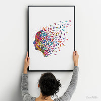 Free Mind Watercolor Print Flying Birds Painting Meditation Freedom Yoga Print Psychology Clinic Therapy Yoga Original Design Nirvana-1014
