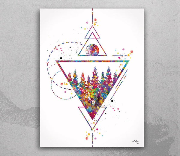 Triangle Forest Watercolor Print Housewarming Gift Wall Art Canvas Abstract Geometric Decor Minimalist Scandinavian Nordic Wall Art-657