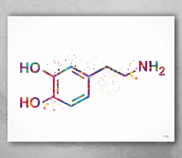Dopamine Molecule Watercolor Print Chemical Molecule Symbol Wall Art Nerd Science Art Biology Medical Art Chemistry Dopamine Poster-176