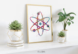 Atom, Atom Symbol, Watercolor Print, Medical Symbol, Wall Art, Atomic, Science Art, Graduation Gift, Physics, School, Science Decor-943
