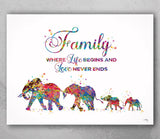 Elephant Family Quote Watercolor Print Mom Dad and two Baby Art Print Wedding Gift Wall Art  Wall Decor Art Home Decor Wall Hanging-1155