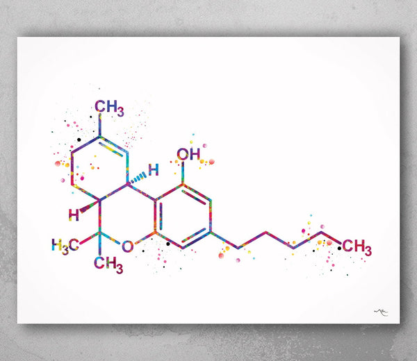 THC Molecule Watercolor Print Chemical Molecule Symbol Wall Art Nerd Science Art Biology Medical Art Chemistry Marijuana Cannabis Decor-72