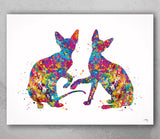 Sphynx Cat Couple Watercolor Print Cat Lover Home Decor Kitty Love Housewarming Gift Pet Loss Gift Hairless Cat Devon Rex Gift Wall Art-291