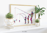 Father and Daughter and Son Fishing Watercolor Print Fishing Poster Father Day Fishing Wall Art Father Fishing Buddies Nursery Decor-2261