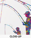 Family Fishing Watercolor Print Mom Dad Son Daughter Kids Poster Housewarming Gift Wall Art Father Mother and Son Gift Nursery Decor-2262