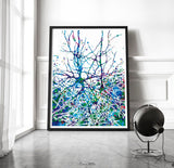 Neural Network Blue Watercolor Print Abstract  Medical Art Science Neurology Brain Psychiatry Therapy Canvas Poster Neuron Synapses-1250