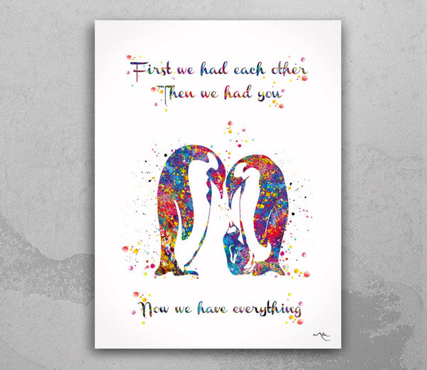 Penguin Family Quote Watercolor Print Wedding Gift Nursery Wall Art Housewarming Gift Wall Decor Art Home Decor Wall Hanging Baby Shower-663