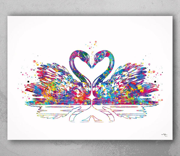 Swan Couple Watercolor Print Wedding Gift Bird Art Housewarming Swans Valentines Day Gift Wall Art Wall Decor Home Decor Wall Hanging-555