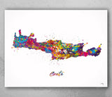 Crete Map Watercolor Print Crete Island Wall Art Greece Greek Islands Wedding Gift Honeymoon Gift Map Wall Art Travel Anniversary Gift-2264